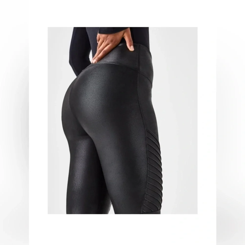 SPANX Black Faux Leather Leggings-size medium - Picture 3 of 16